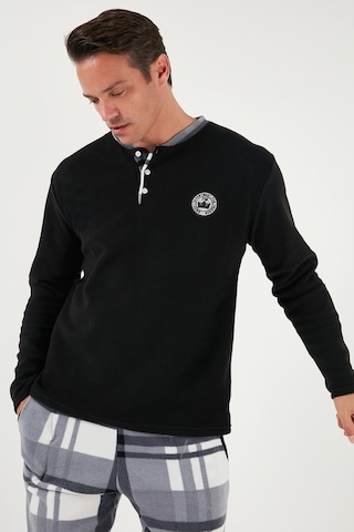 Buratti Ekoseli Regular Fit Düğmeli Bisiklet Yaka Kışlık Polar Erkek Pijama Takımı 60961008 Siyah