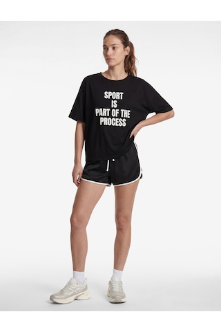 Koton Baskılı Yarım Kol Bisiklet Yaka Oversize Spor Tişört Siyah 6sak10228nk