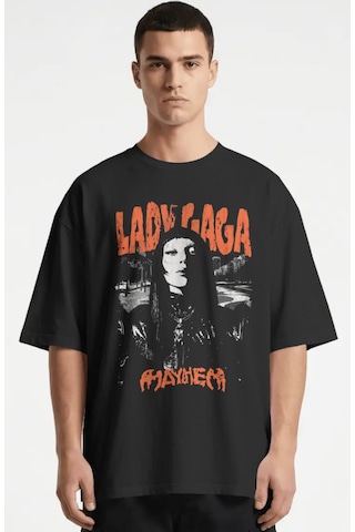 Sevbano Lady Gaga Mayhem Şarkıcı Baskılı Unisex Oversize Premium Tişört Siyah