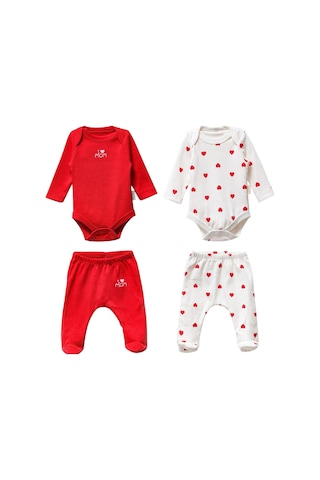 Altıntaş Baby Kırmızı Kalpler Kız Bebek Body Ve Altı Kırmızı Kırmızı