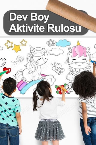 Melolisa Unicorn Temalı Aktivite Boyama Kağıdı 2.5 Metre Rulo - Bebek Ve Çocuk Için Eğitici Aktivite Kağıdı