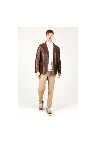 Dericlub Erkek Venedik Kruvaze Yaka Hakiki Deri Blazer Ceket Camel Antik Camel Antik Camel