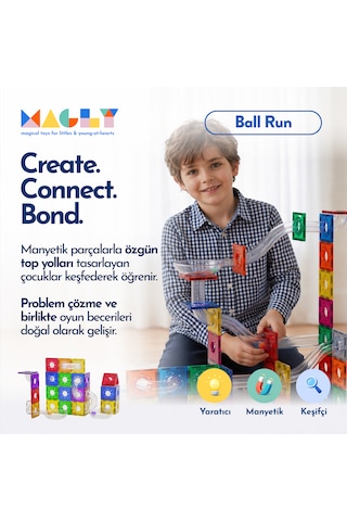 Magly Ball Run Parkur Oyunu Çocuklar İçin Renkli 3 Boyutlu 101 Parça Yapı Seti - Manyetikler Ve Yollar