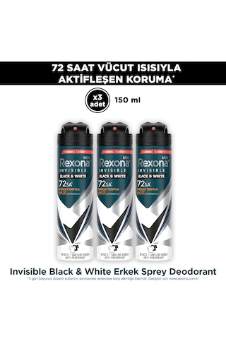 Rexona Men Invisible Black & White Erkek Sprey Deodorant 3x150 ML