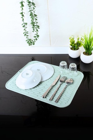 Silikon Kaydırmaz Bulaşık Matı Büyük Boy Çok Amaçlı Kaydırmaz Kurutmalık, Buzluk Halısı 40x30 Cm Yeşil