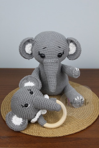 Aley Life Amigurumi Organik Sevimli Fil Bebek Ve Çıngırak Diş Kaş