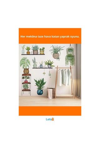 Tropikal Bitkiler Duvar Stickerı 90x35 Cm Pvc 9 Adet Çok Renkli