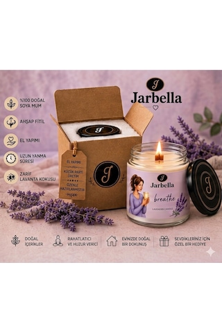 Jarbella, %100 Doğal Soya Mum, 220g,r El Yapımı, Ahşap Fitil, Lavanta Kokulu, Ev Ve Hediye İçin İdeal 001 - Beyaz