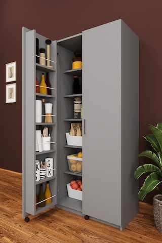 Lüks 2 Kapılı Çok Amaçlı Kiler Dolabı %100 Mdf Erzak Organizer Mutfak Dolabı Mk06 Gri