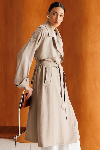 Mizalle Oversize Bej Rengi Tencel Trençkot