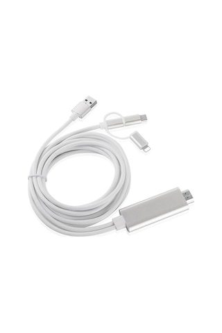 Lightning Çevirici Hdmı Usb-C Micro Usb Çevirici 3Lü Dönüştürücü-Gümüş