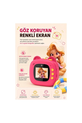 Robeve Anında Termal Baskılı 20 Mp 2.0 Hd Ekranlı Type-c Şarjlı Çocuk Fotoğraf Makinesi