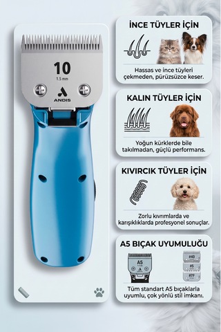 Andis Emerge Lite Şarjlı Profesyonel Kedi Köpek Tıraş Makinesi - 1,5 Mm Kesen 10 Numara Uç