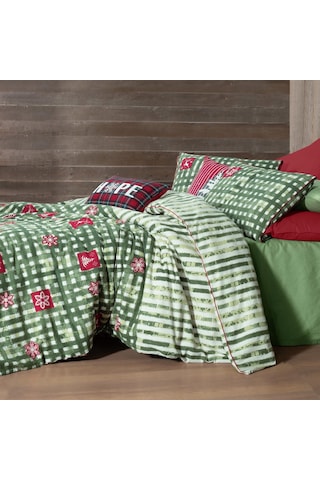 Larasi King Size Battal Boy %100 Pamuk Flanel Pazen Nevresim Takımı Yeşil Yeşil