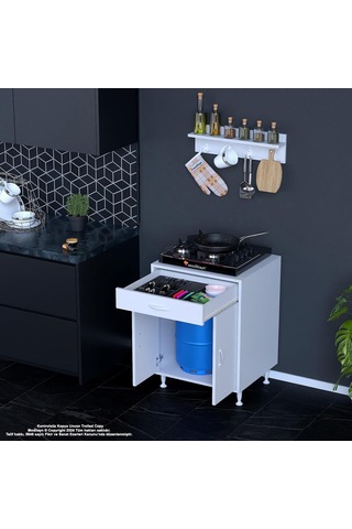 Modilayn Birce L Set Ocak Altı Dolabı 65x88x56 Cm Tüp Bölmeli Ve Üst Baharat Raflı Beyaz