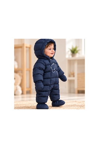 Maxx Kleın Bebek Erkek Çocuk Lacivert Kapüşonlu Şişme Astronot Tulum Dinozor Figür Detaylı Patikli Kışlık Bebek Kozmonot Tulum 3-6 6-9 9-12 12-18 18-24 Ay