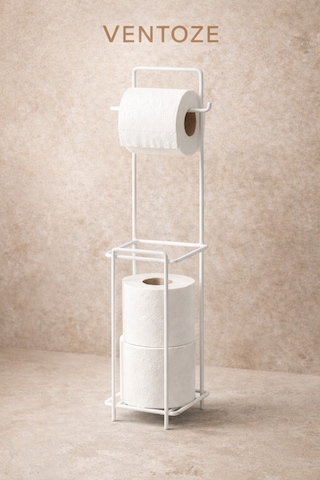 Modern Standlı Yedek Hazneli Tuvalet Kağıtlığı Şık Banyo Düzenleyici Organizer Paslanmaz Metal Çok Renkli