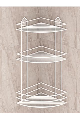 MultiStore Ömür Boyu Paslanmaz Yapışkanlı Banyo Köşeliği Düzenleyici Şampuanlık Duş Rafı Beyaz EK03 Beyaz