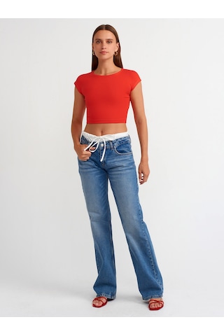 Dilvin Pamuk Ve Modal Karışımlı Crop Top Kırmızı Koyu Kırmızı