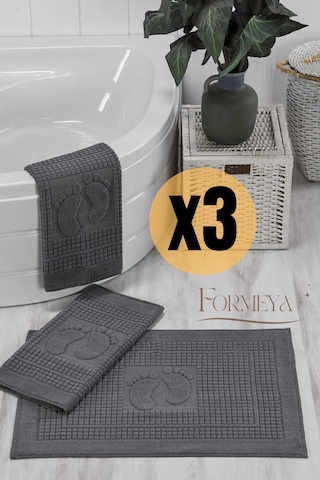 Formeya 3'lü Ayak İzli Ayak Havlusu - Paspas Banyo Seti 3 Adet Antrasit