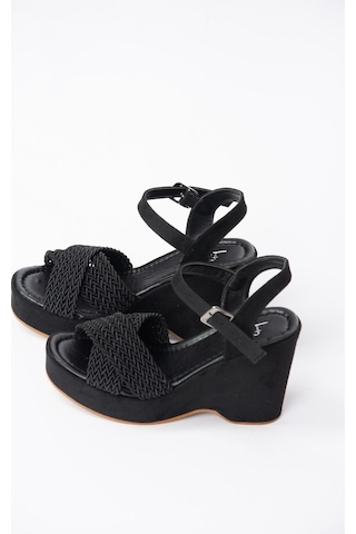 Fox Shoes Siyah Süet Kadın Dolgu Topuklu Ayakkabı K250909002