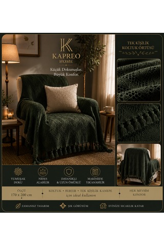 Kapreo Home Oceanwave Çok Amaçlı Örtü 170 X 200 Koyu Yeşil
