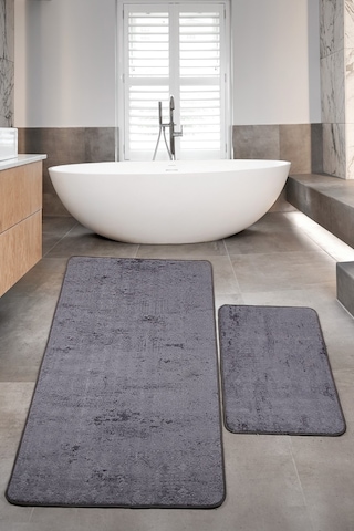 Nova Antrasit Büyük Ebat 80x150 + 50x80 Cm 2'li Banyo Halısı Pasp Antrasit