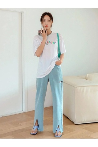 Kadın Beyaz Oversize Get Over Baskılı T-shirt. Beyaz