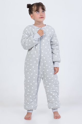 Kız Erkek Çocuk Kalın Elyaf Dolgulu Premium Kalite 2.5 Tog Desenli Uyku Tulumu Koyu Gri - Beyaz