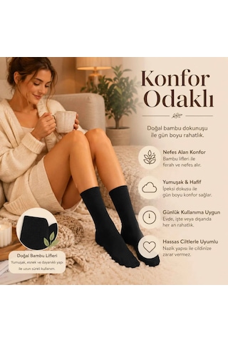 Çorap Giyim Kadın Bambu Uzun Çorap 12 Li Paket, Dikişsiz Burunlu Yumuşak Dokulu Siyah Beyaz Gri