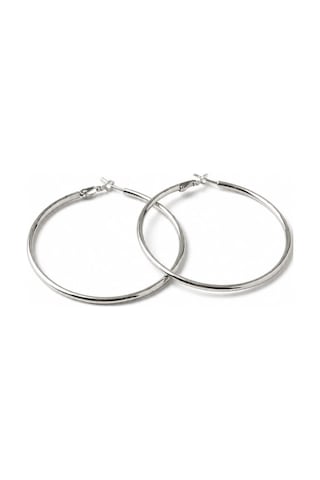 Gümüş Renk 46 Mm Çelik Düz Klasik Halka Küpe - Minimalist Klipsli Halka Küpe