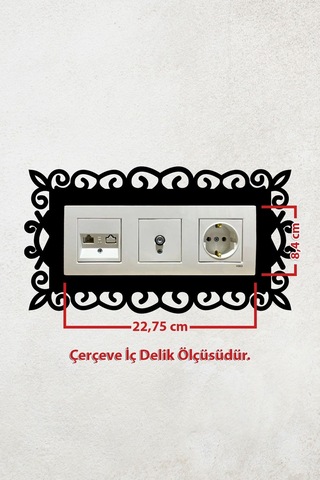 Şık Desen Tasarım 3lü Priz Çerçevesi İç Ölçü 22,75x8,4 Cm Üçlü Dekoratif Çerçeve - Duvar Süsü Siyah