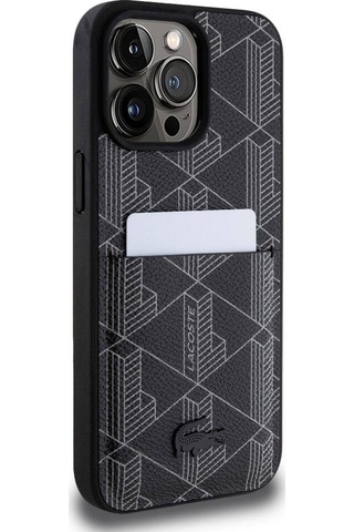 Apple Uyumlu iPhone 15 Pro Max Kılıf Lacoste Lisanslı Magsafe Özellik Pu Deri Görünüm Kartlıklı Lacivert
