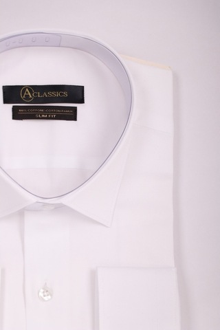 Aclassics Erkek Beyaz Slim Fit Saten Pamuk Cepsiz Gömlek