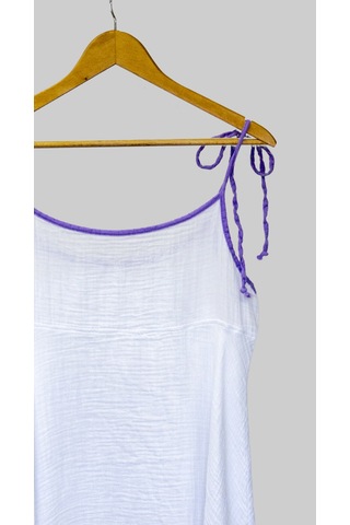 %100 Pamuk Müslin Nefes Alır Kadın Askılı Gecelik Elbise Pijama Rahat, Şık Ve Çok Amaçlı Mor