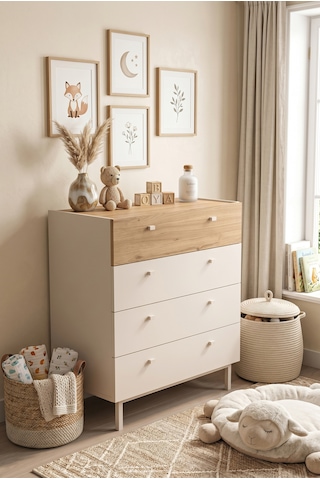 Robinhome Bebek Odası Çocuk Odası Geniş Şifonyer 4 Çekmeceli Ahşap Ayaklı