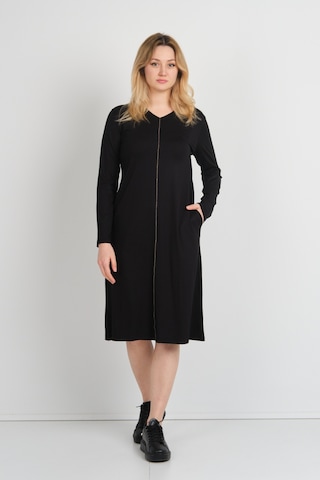 Sistas Kadın V Yaka Parlak Şerit Detaylı Uzun Kollu Çift Cepli Elbise 24442 Siyah Siyah