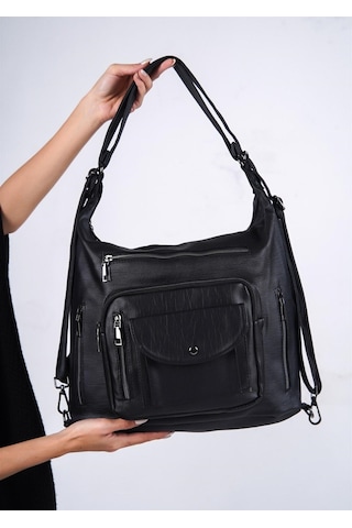 Yıkama Deri Kadın Omuz Ve Kol Çantası Siyah