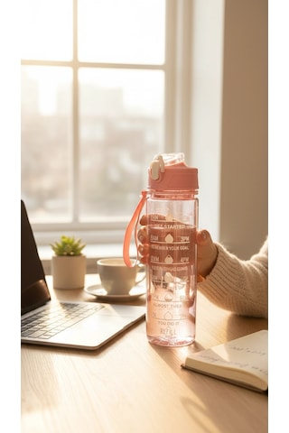 Bymyhand Pembe Taşıma Kulplu Kilit Kapaklı Pipetli Suluk Okul Matarası 1000 Ml