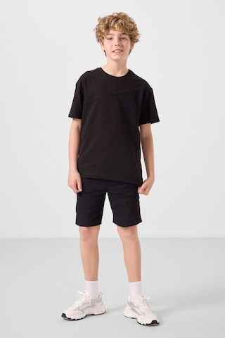 Siyah Pamuklu Oversize Fit Dokuma Hafif Esnek Chino Erkek Çocuk Şort Takım - 11275 Siyah