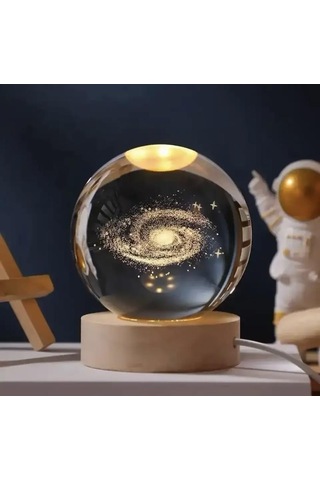 Büyük Boy Işıklı Ahşap Samanyolu Temalı Cam Küre 8cm-1268 Çok Renkli