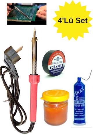 Bt 4'lü Lehim  Makinası Seti 60w Havya Kalemi Tel Lehim Pastası Elektrik Bandı