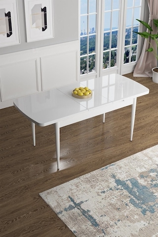 Canisa Concept Han Serisi 70x114, Açılabilir Mdf Mutfak Masası, Yemek Masası, Beyaz Masa Beyaz