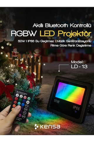 Akıllı Rgbw Led Projektör 50w Ip66 Bluetooth + Kumandalı, 8 Sahne Modu, Müzik Senkron Işık 1 Adet