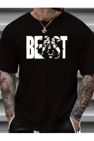 Moda Assema Erkek Baskılı Tişort Kısa Kol Bisiklet Yaka Ovarsize T-shirt - Siyah Çok Renkli