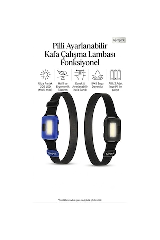 Pilli Kafa Lambası 2 Adet Set Pratik Aydınlatma 3 Fonksiyonlu Minimal Tasarım Kafa Lambası Renkli