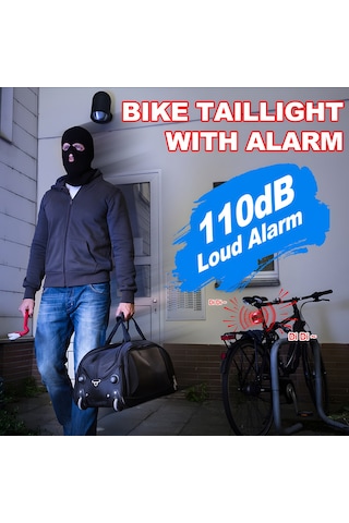 Vkemall Usb Şarjlı Bisiklet Arka Lambası, 110db Anti Hırsız Alarm, Çoklu Işık Modu, Siyah, Tek Kumanda Yerleşik Li-pil Siyah