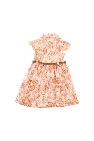 Desenli Bürümcük Kız Elbise Turuncu Bipamuk 001