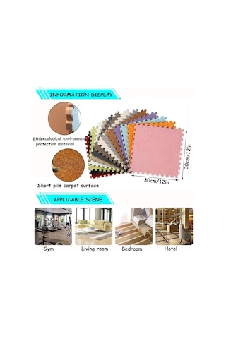 12 Kısa Peluş Köpük Bulmaca Alan Halı, 30 Cm 12x12in , Oyun, Dekor Ve Güvenlik İçin Birbirine Geçen Paspaslar Mavi+beyaz