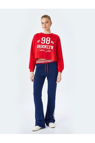 Koton Şardonlu Kolej Baskılı Bisiklet Yaka Crop Sweatshirt Kırmızı 5sal10444ık Kırmızı